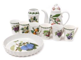 Six Portmeirion Pomona pattern mugs, designed by Susan William-Ellis, together with a vase, coffee p