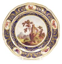 A late 18thC Crown Derby porcelain plate from The Italian Views series, painted centrally with a vie