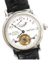 A Mattom The Yachtsman automatic wristwatch, with open back, 3.5cm dia. dial and textured leather fi