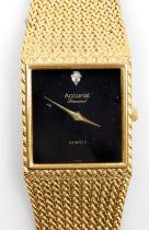 A late 20thC Accurist gentleman's gold plated wristwatch, square black dial, diamond set, quartz mov