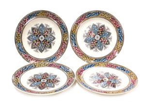 Four late 19thC Copeland pottery dessert plates, with floral designs in pink, blue and brown, impres