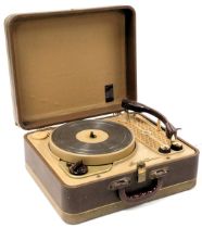 A Regentone Handy-Gram two tone bakelite table top gramophone, cased.