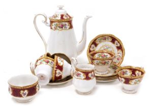 A Royal Albert porcelain Lady Hamilton pattern part coffee service, comprising coffee pot, cream jug