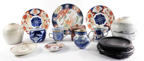 A group of Chinese pottery and porcelain, 18thC onwards, including ginger jars, a blue and white spa