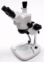 A Brunel Microscopes fixed and zoom stereo microscope, IMXLED and BMS series, cased with instruction