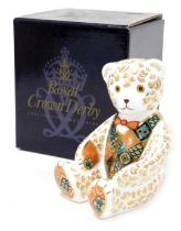 A Royal Crown Derby Goldie bear porcelain paperweight, a limited edition of 1000, with gold stopper,