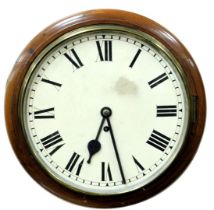 A Victorian mahogany cased wall clock, circular dial bearing Roman numerals, fusee movement, no key,