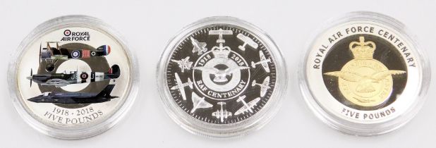 The Royal Air Force Centenary three commemorative coin set, comprising Bailiwick of Jersey, Isle of