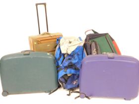 Various bags and cases, to include two Samsonite hard cases, rucksacks, tennis racket bags, suitcase