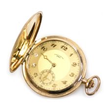 A B.W.C chronometer gold plated pocket watch, bearing the initials F K, with engine turned decoratio