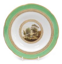 A late 18thC Crown Derby porcelain plate, c1795, painted with a "View on Millbank, Westminster", wit