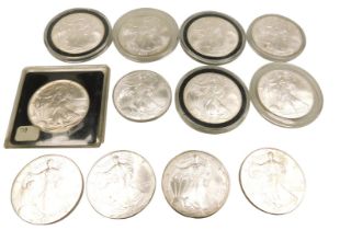 A US Liberty silver dollar 1995, six silver Liberty dollars 2001 and five silver Liberty dollars 200