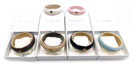 Five Ti Sento of Milano designer bangles, various colours, four boxed, together with a similar pink