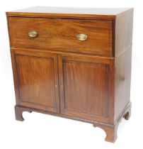 A George III mahogany secretaire chest, the secretaire drawer opening to reveal four recesses, above