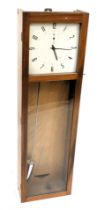 An ITR clocking in clock, in a teak case, the white dial with Arabic numerals and subsidiary seconds