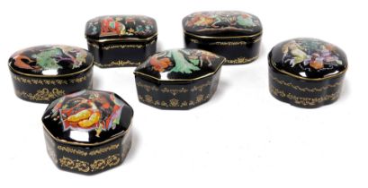 A group of six Franklin Mint Master of the Russian Ballet porcelain boxes, comprising The Nutcracker