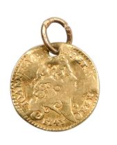 A Joao V gold half Escudo 1743 holed with chain link attachment, 1.6g all in.