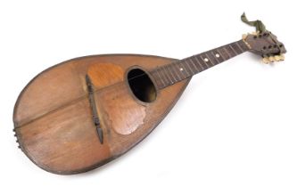 A mandolin, with domed marquetry banded back, and bone fret keys, 60cm long.