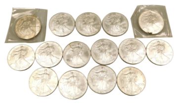 Fifteen US Liberty silver dollars 2001.