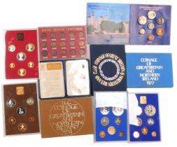 Three Royal Mint Coinage of Great Britain and Northern Ireland Mint Coin Sets, 1972, 1974 and 1977,