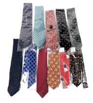 Eleven Aquascutum silk ties, of varying designs and colours, to include polka dot, horses, horse and