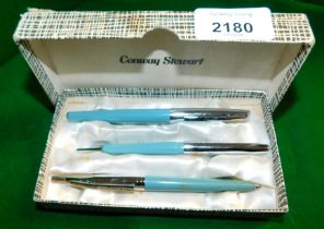 A Conway Stewart three pen set, comprising, cartridge pen, ballpoint pen and propelling pencil.