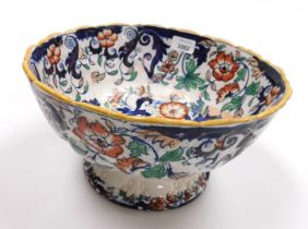 A 19thC Minton Amherst Japan pattern pedestal fruit bowl, with clobbered decoration, printed mark, 2
