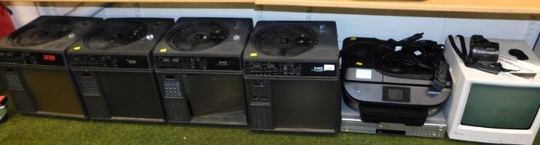 Four sound slide projectors, with auto focus, an HP Officejet printer, Samsung VHS video player, sc