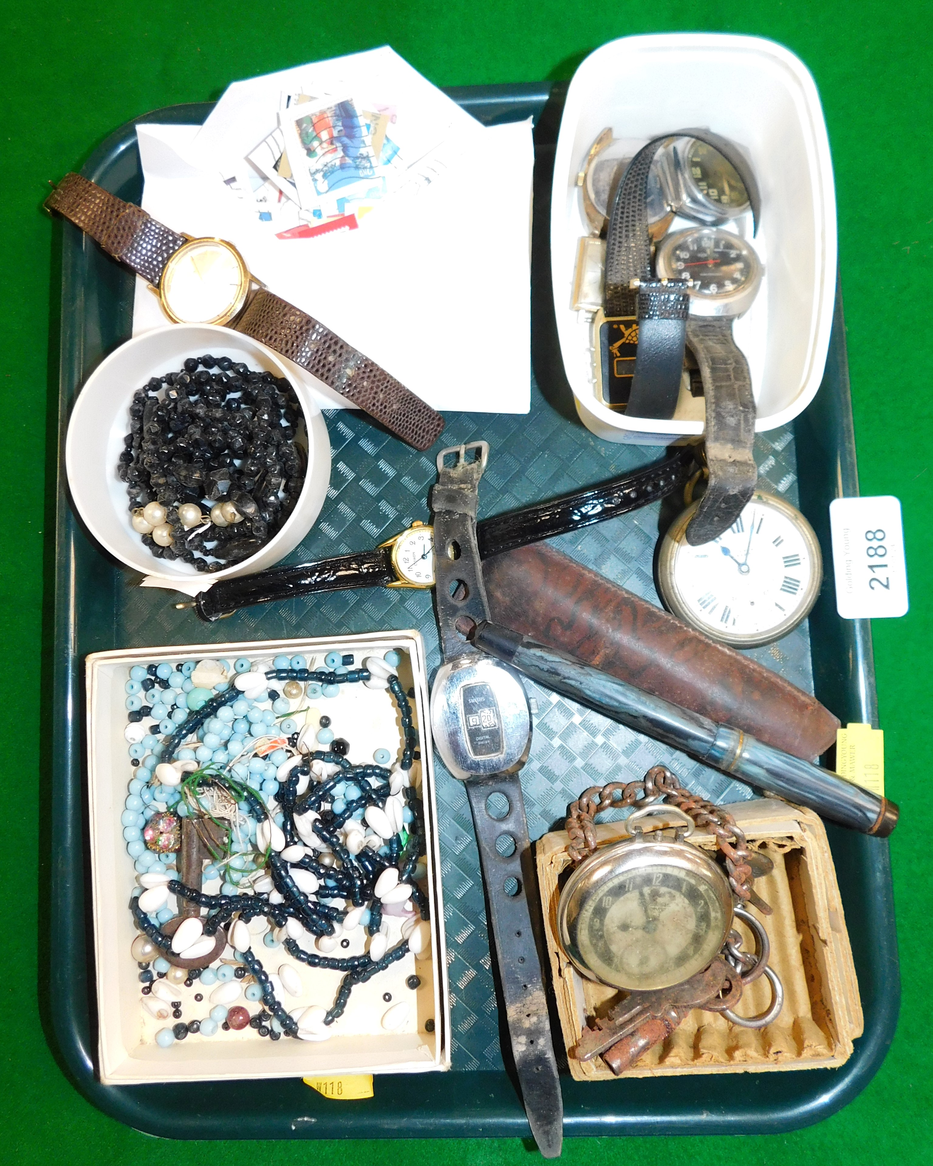 Costume jewellery including pocket watches, wrist watches, jet beads etc. (a quantity)