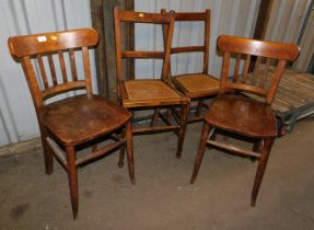 Four kitchen chairs, two with cane seats.