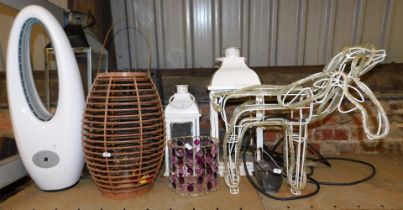 A heater, various hanging lanterns, etc.