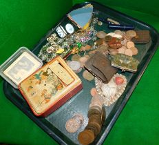 Costume jewellery, to include brooches, necklaces, small purses, coins, etc. (1 tray)