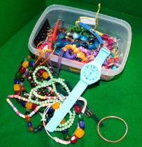 A selection of beaded necklaces, watches, etc. (1 box)