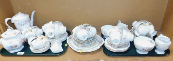 Staffordshire and Duchess porcelain part tea services. (2 trays and loose)