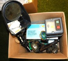 Electrical switch gear, water pump, etc. (1 box) Buyer Note: WARNING! This lot contains untested or