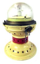 An early 20thC GWR cast iron station lamp, converted to a table lamp, with a hinged glass dome cover