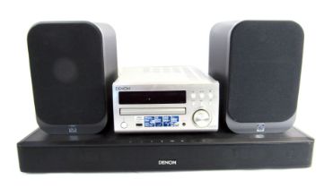 Hi-Fi equipment, comprising a Denon DAB radio, Denon DHT-T110 Hi-Fi, and two Acoustics 3010 speakers