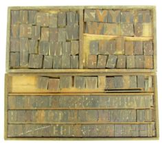 Vintage wooden letterpress numbers, letters and punctuation, approx 120 individual printing blocks i