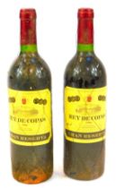 Two bottles of Rey de Copas La Mancha 1996, Gran Reserva, low neck/ high shoulder.