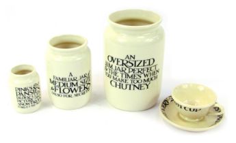 A group of Emma Bridgewater pottery, comprising a set of three Marmalade jars, decorated in the Toas