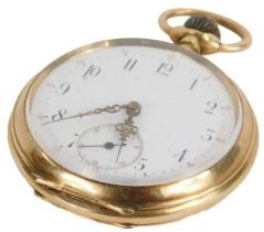 A gentleman's open face pocket watch, keyless wind, the white enamel Arabic numeral dial bearing Ara