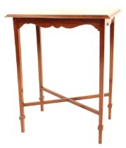 An Edwardian mahogany side table, with rectangular top, square legs with X framed stretchers, 70cm h