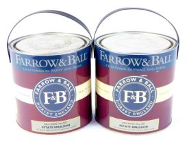 Two tins of Farrow & Ball estate emulsion paint, archive number 227, 2.5 litre. Note: The tins appea