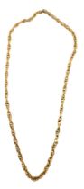 A fancy link neck chain, of multi link crossover design, with etched links, yellow metal unmarked, 6