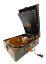 A His Masters Voice portable record player.