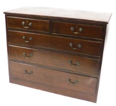 A mid century Air Ministry oak chest, of two short over three long drawers, on a plinth base, stampe