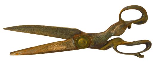 A pair of 19thC tailor's scissors, by R. Helnisch Newark New Jersey USA, 40cm long. (AF)