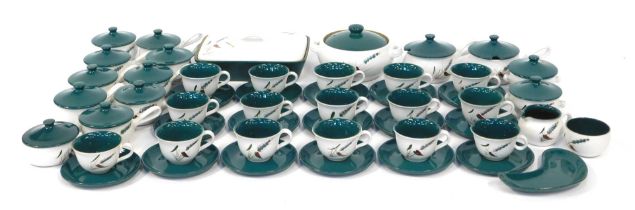 A Denby stoneware Green Wheat pattern part tea and dinner service, to include teacups and saucers, s