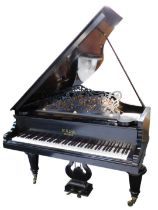 A mid century Kaps Dresden ebonised baby grand piano, no 8639, with original bill of purchase dated