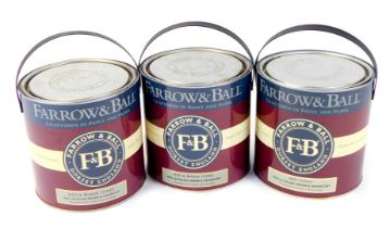 Three tins of Farrow & Ball primer and undercoat paint, comprising two for red and warm tones and th